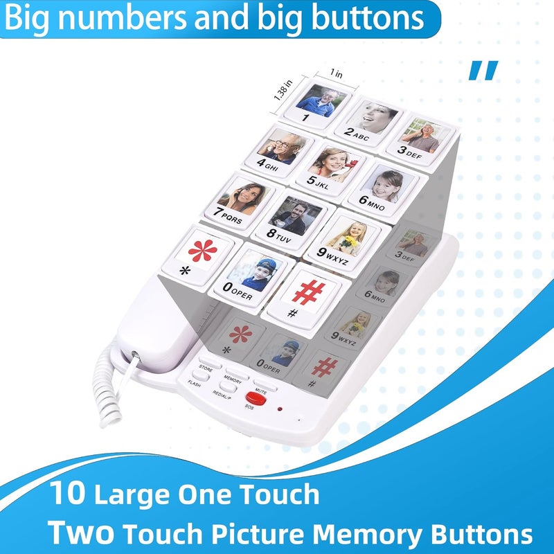 Excelltel Big Button Phone for Seniors, Corded Landline Telephone with 10 Picture Keys, Phones for Elderly,One-Touch Dialling,Suitable People with Vision Disorders/Hearing Damage (EX-LD-828-01) - Image 4